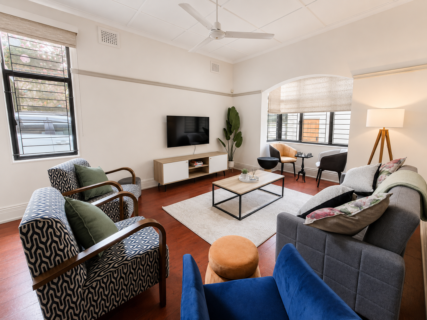 Florida Luxury Escapes lounge styled for guests, Durban short-term rental managed by EZStay